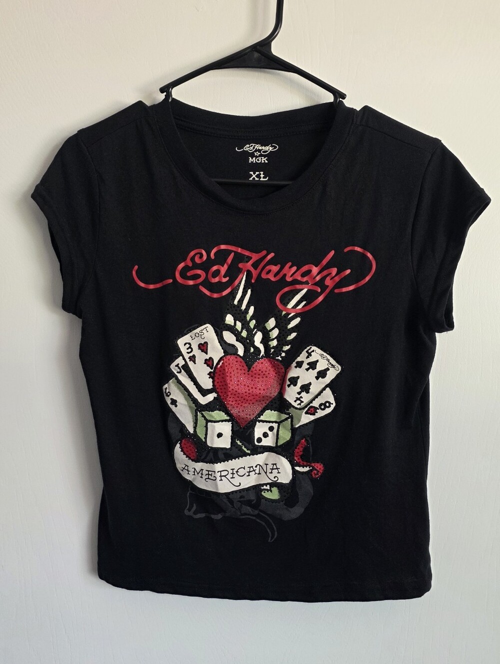 Ed Hardy X MGK Black Tee with Red Heart & Lost Americana Graphic SZ XL